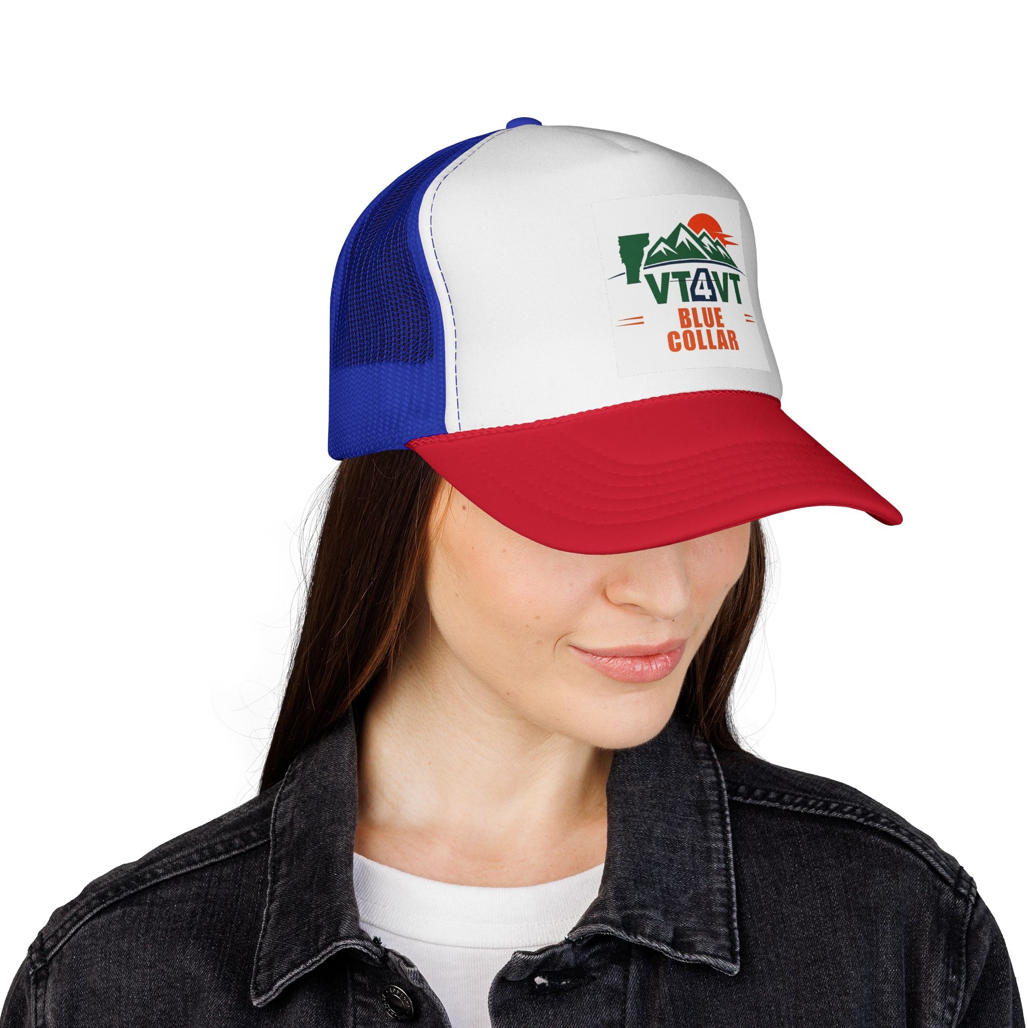 VT4VT BLUE COLLAR Trucker Cap — "Vermont's Future Worth Protecting — DAMN RIGHT"