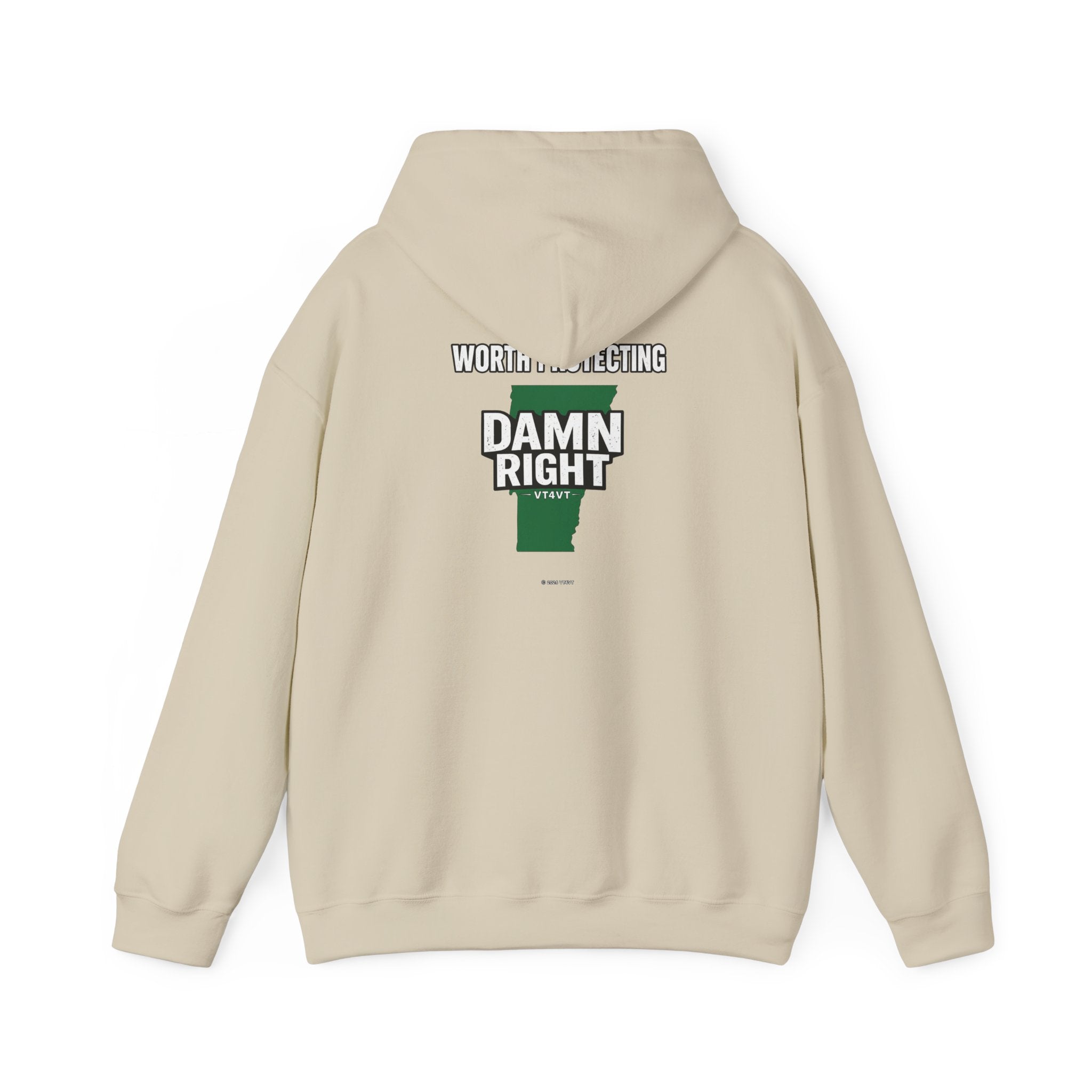 VT4VT WHITE COLLAR Hoodie — "Vermont's Future Worth Protecting — DAMN RIGHT"