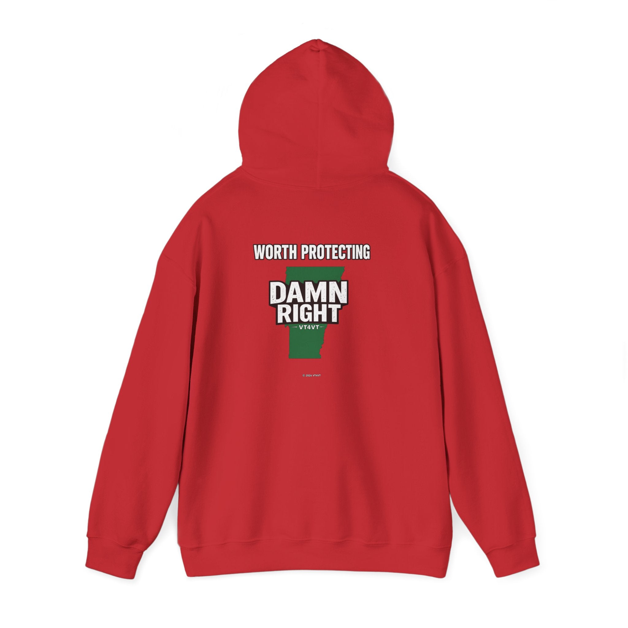 VT4VT WHITE COLLAR Hoodie — "Vermont's Future Worth Protecting — DAMN RIGHT"