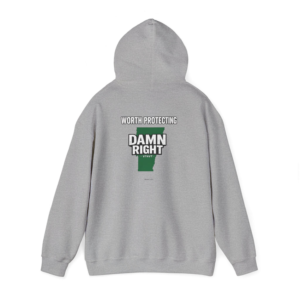 VT4VT WHITE COLLAR Hoodie — "Vermont's Future Worth Protecting — DAMN RIGHT"