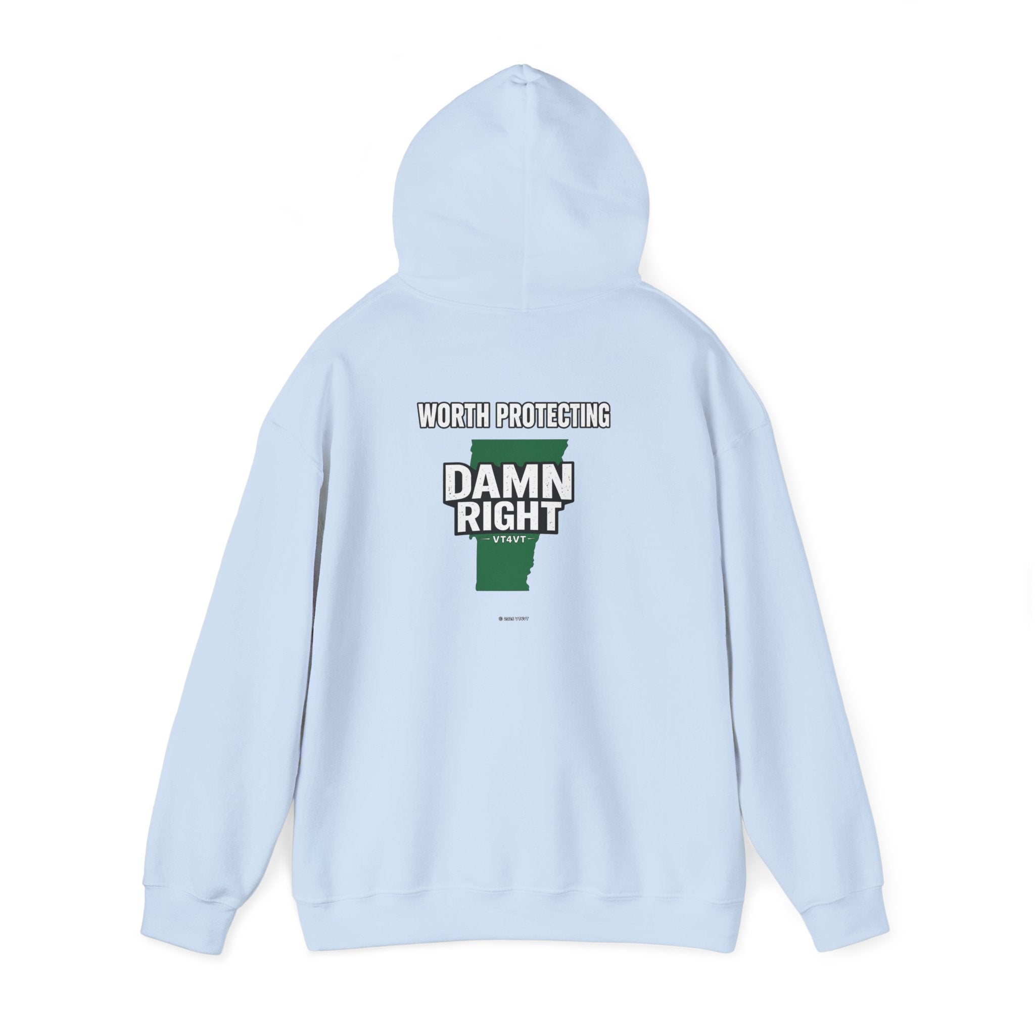 VT4VT WHITE COLLAR Hoodie — "Vermont's Future Worth Protecting — DAMN RIGHT"