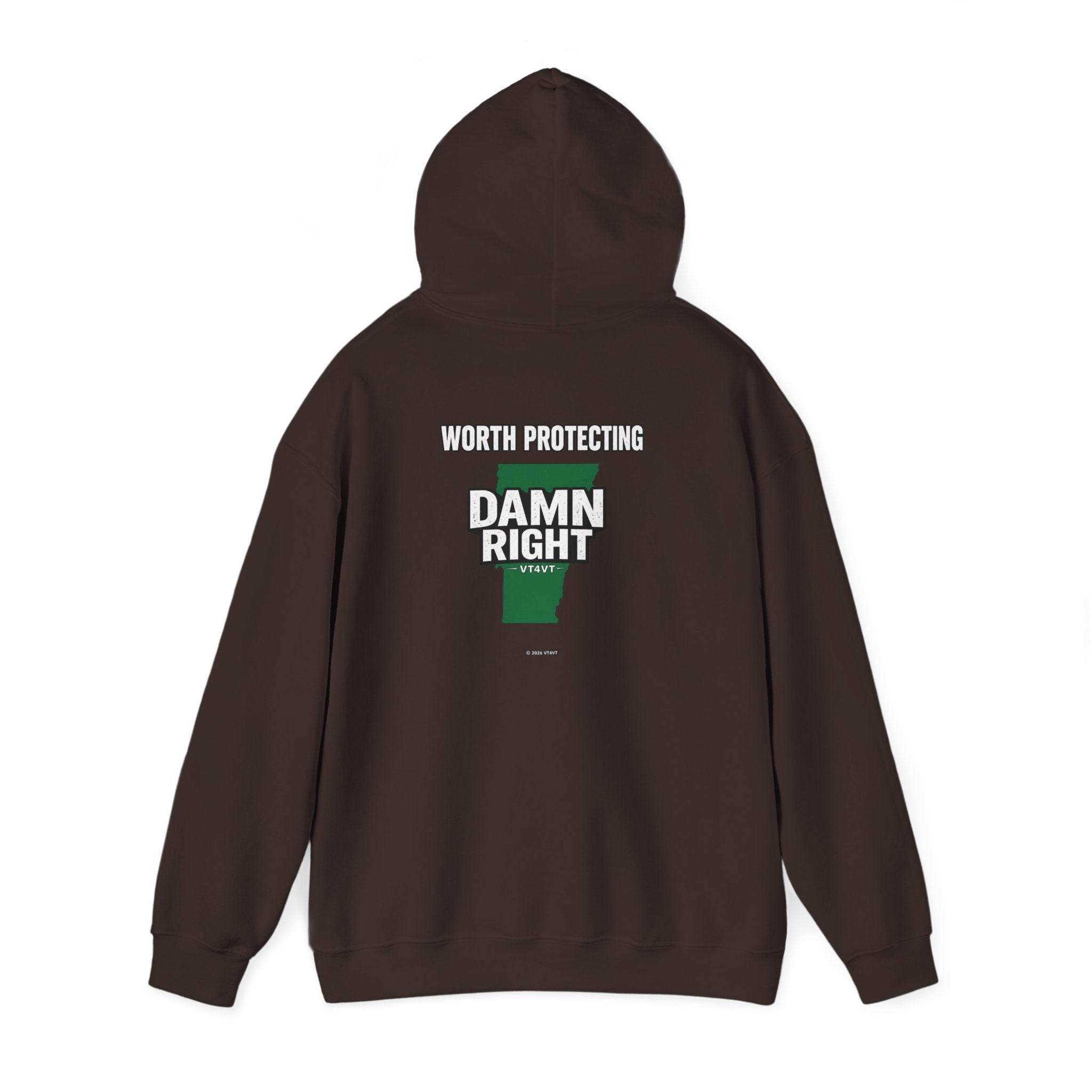 VT4VT WHITE COLLAR Hoodie — "Vermont's Future Worth Protecting — DAMN RIGHT"
