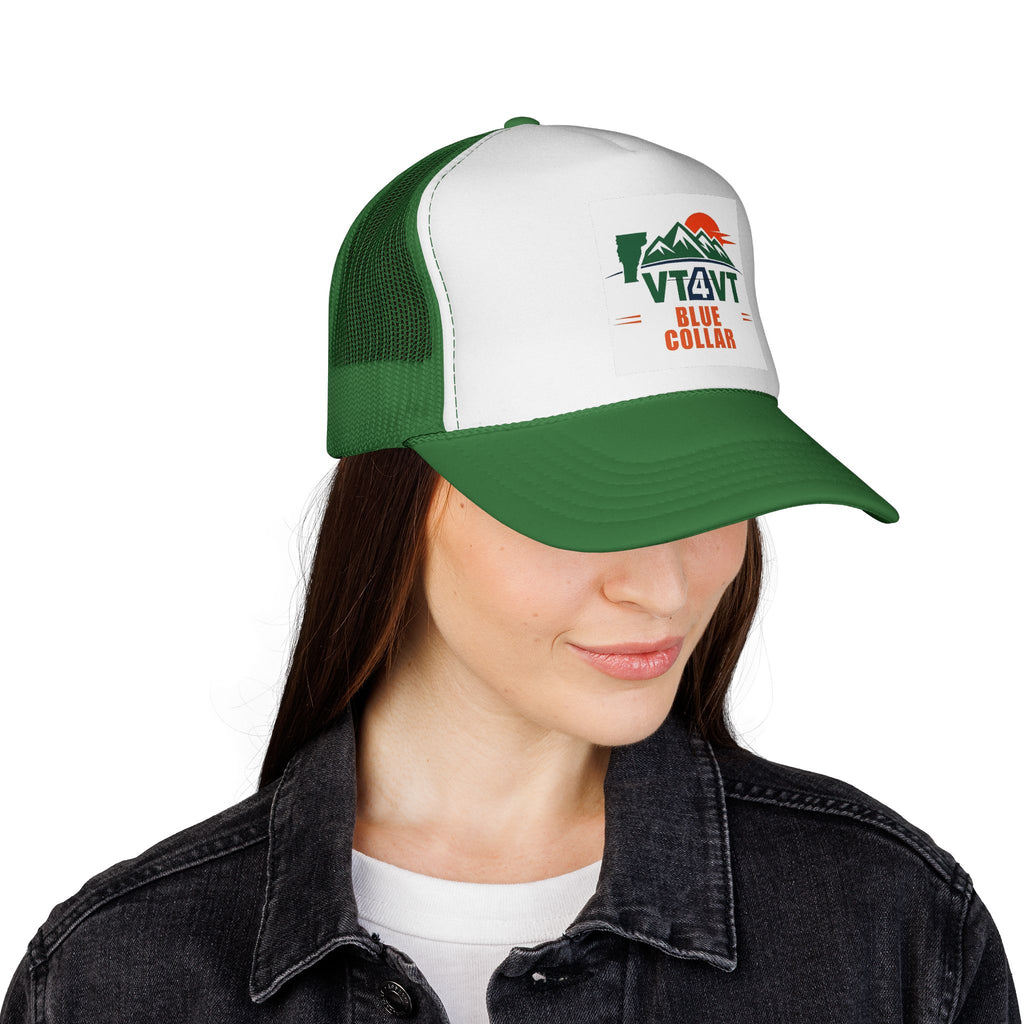 VT4VT BLUE COLLAR Trucker Cap — "Vermont's Future Worth Protecting — DAMN RIGHT"