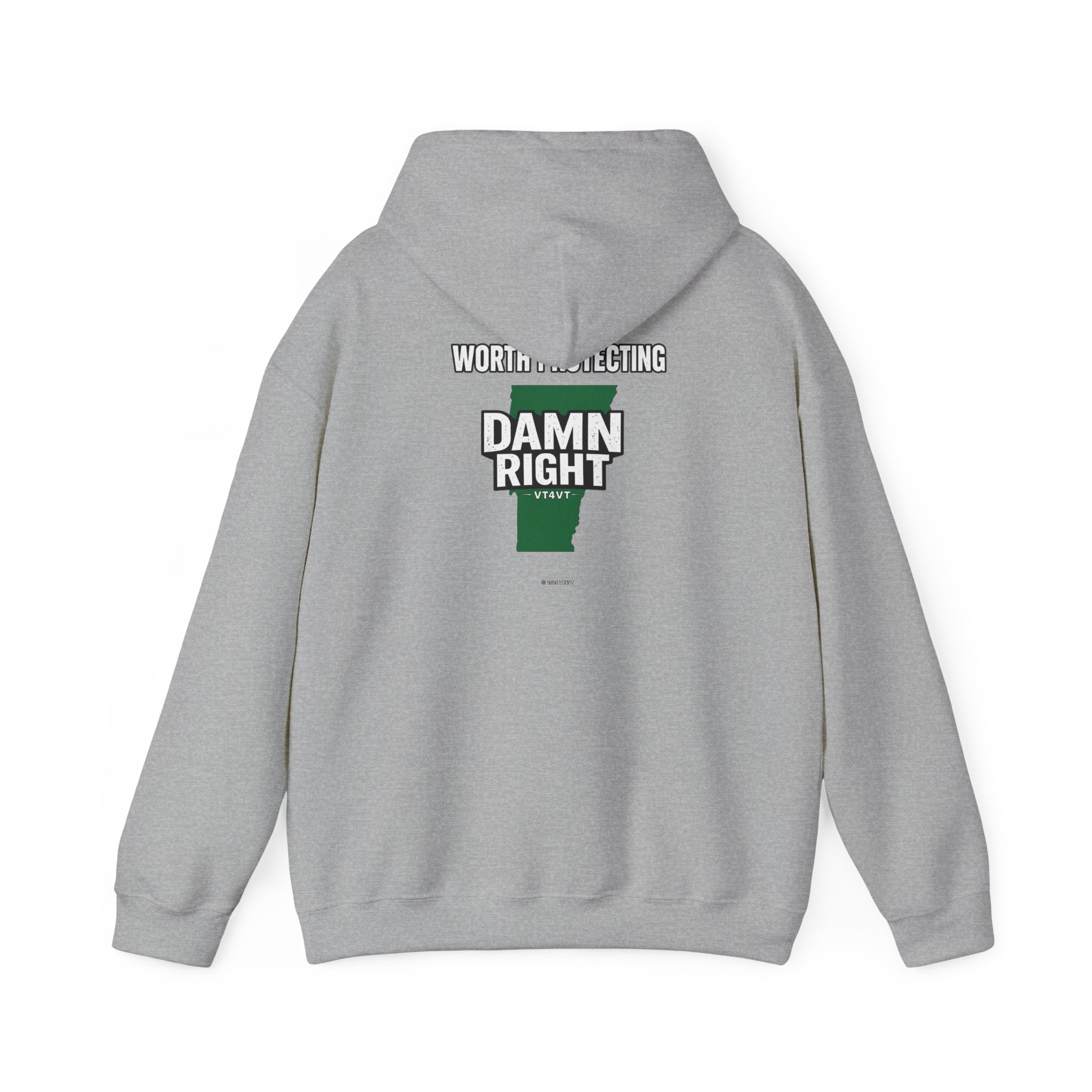 VT4VT WHITE COLLAR Hoodie — "Vermont's Future Worth Protecting — DAMN RIGHT"